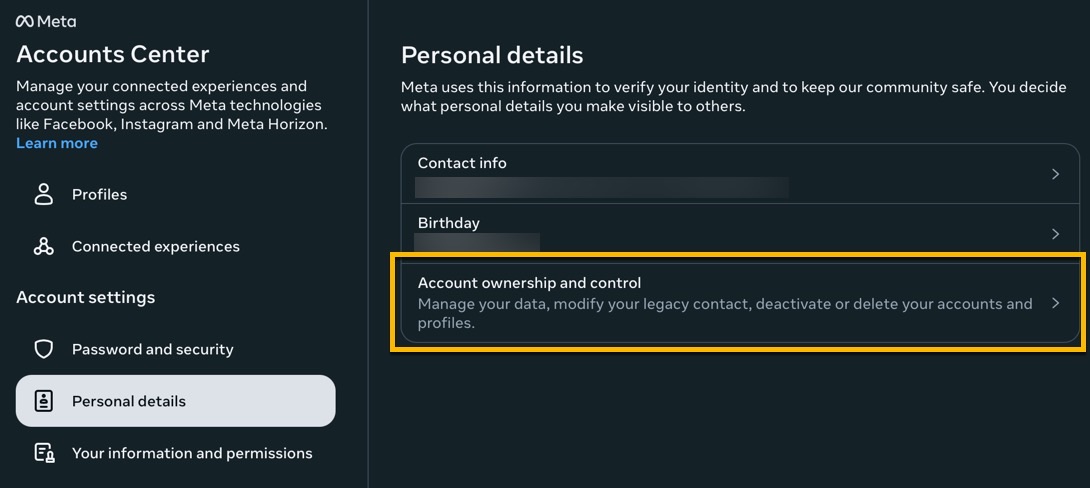 Meta Account Center